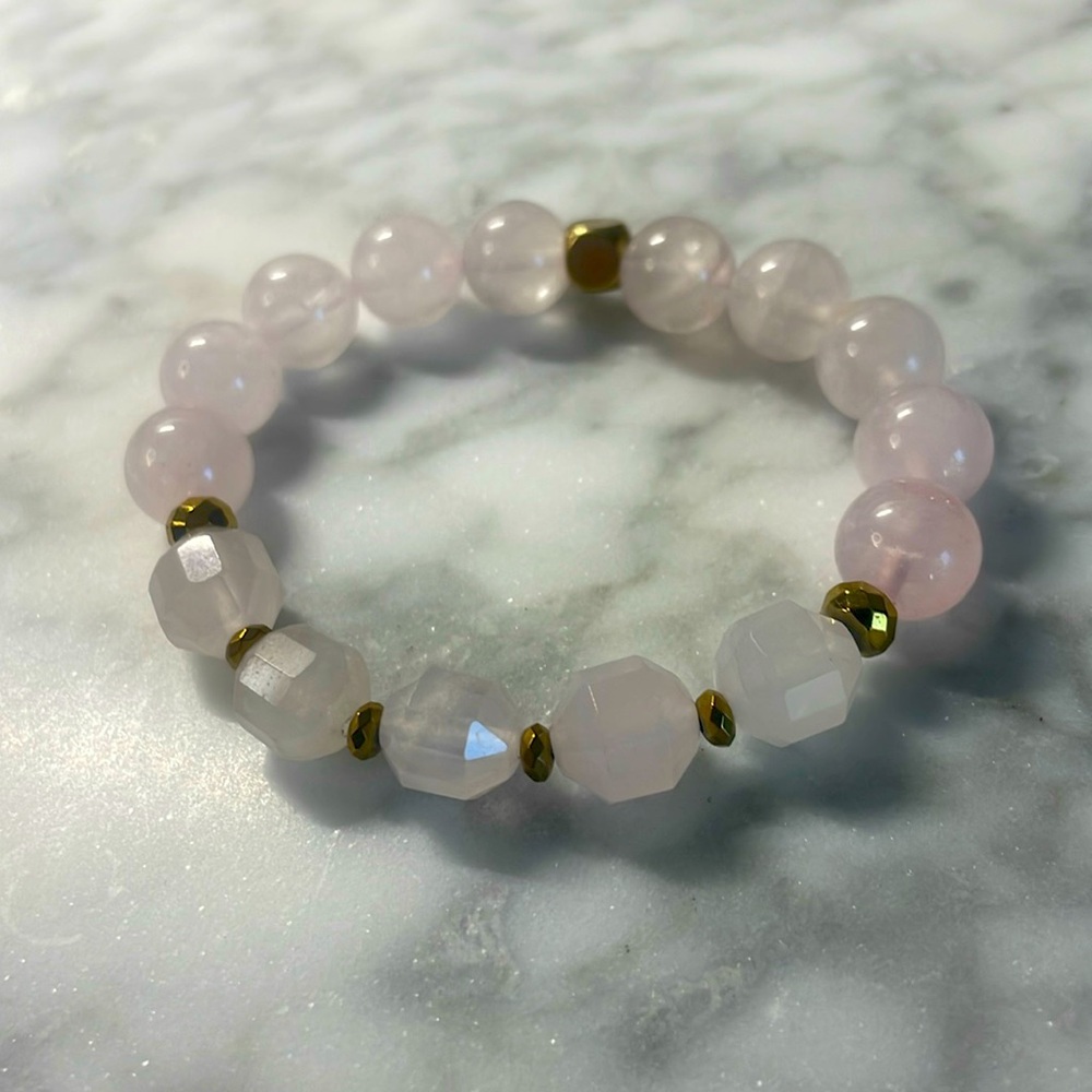 Diamond cut rose quartz bracelet